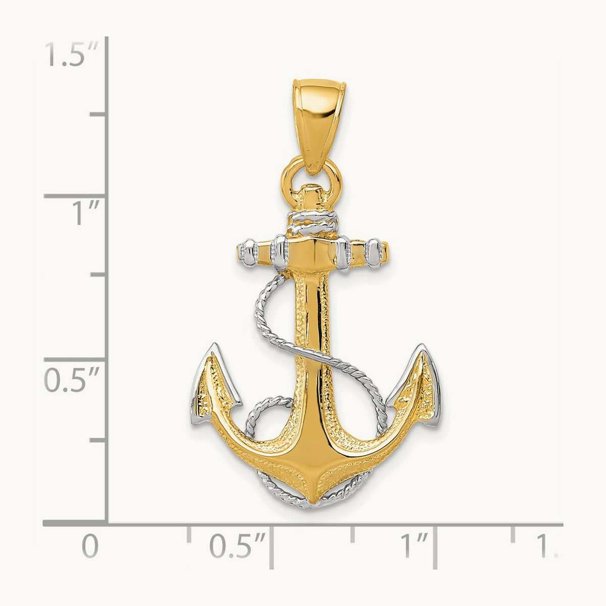 Anchor with Rope Pendant — 14K Two-Tone Gold, 33mm