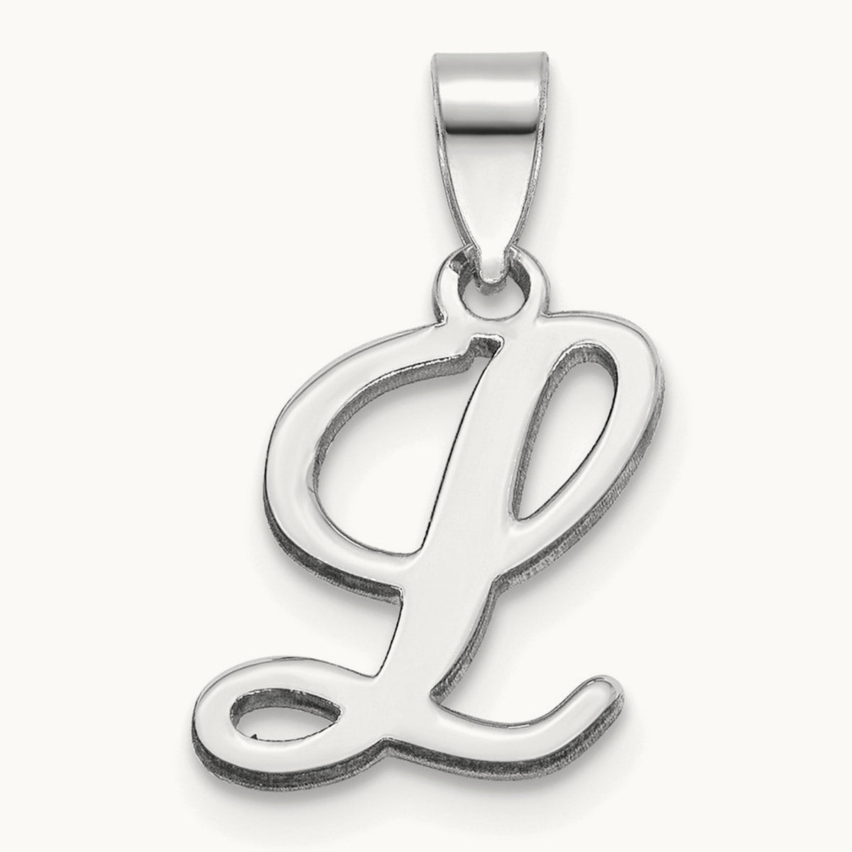White Gold Script Letter L Initial Pendant, 14K White Gold