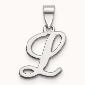 White Gold Script Letter L Initial Pendant, 14K White Gold