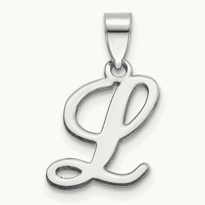 White Gold Script Letter L Initial Pendant, 14K White Gold