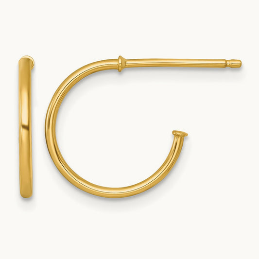 1.2 x Polished Post Hoop Earrings, 14mm, 14K