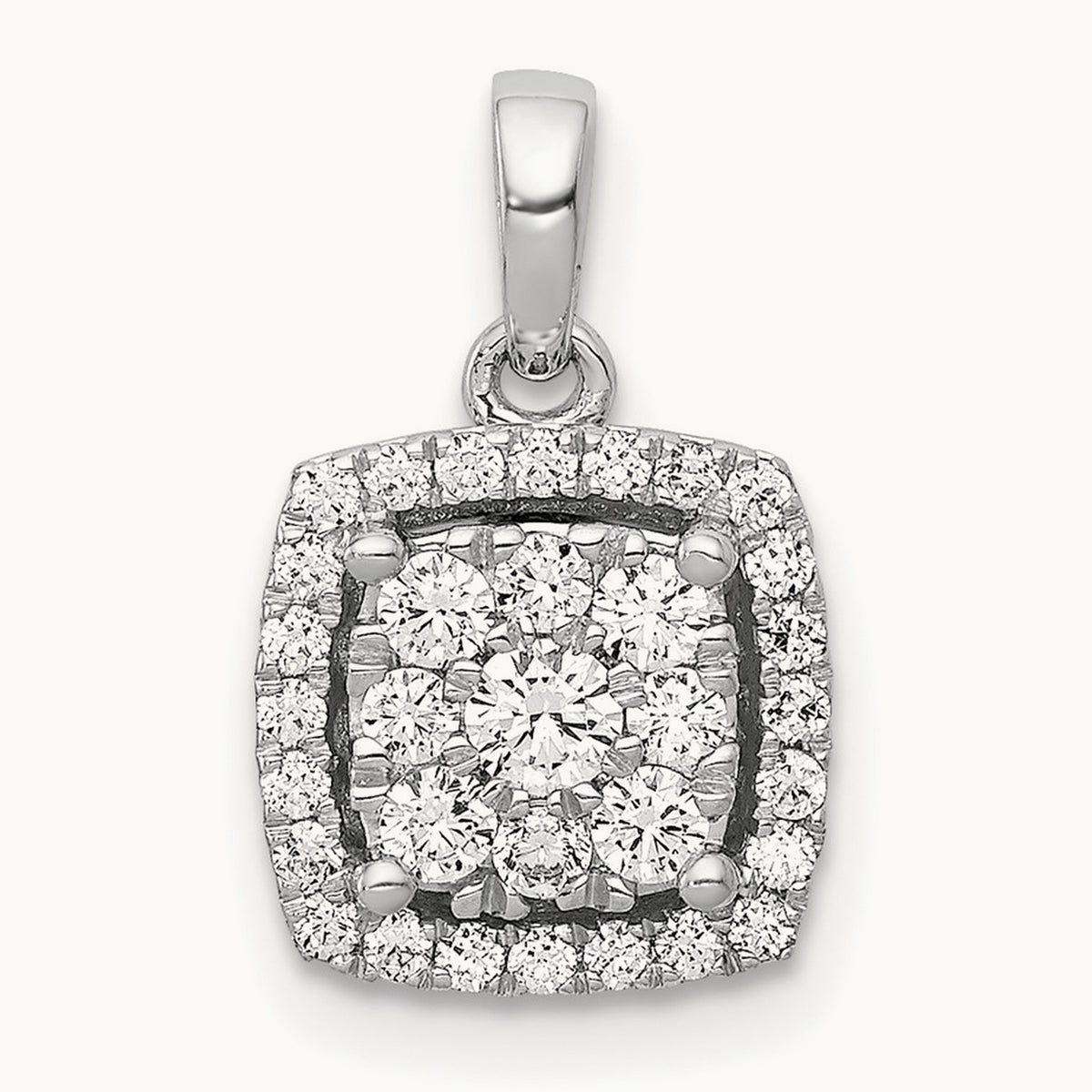 1/2ct. Diamond Square Cluster Pendant, 14K White Gold