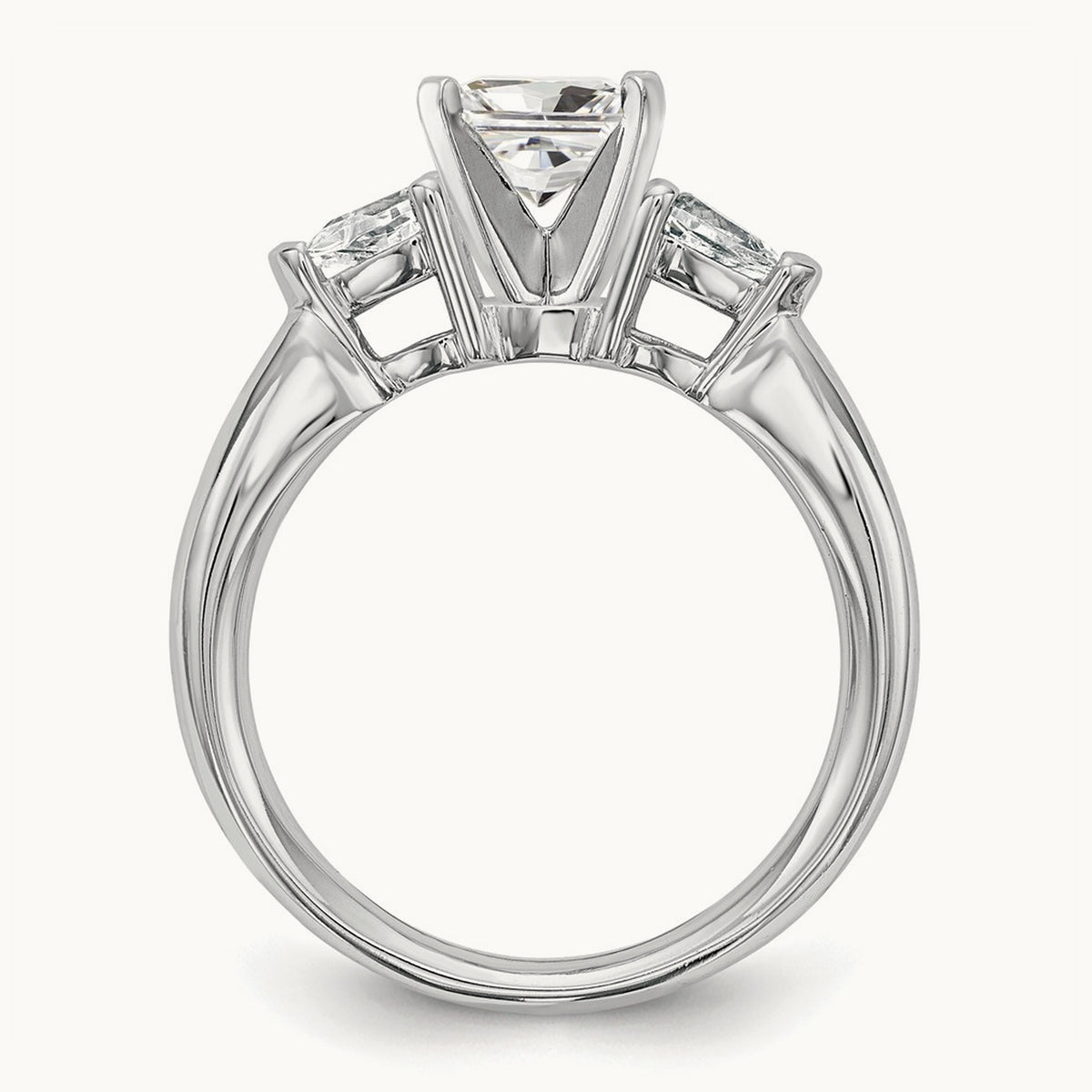 3-Stone Diamond Semi-Mount Peg Set Engagement Ring, 14K White Gold
