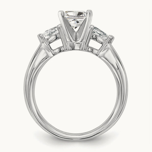 3-Stone Diamond Semi-Mount Peg Set Engagement Ring, 14K White Gold