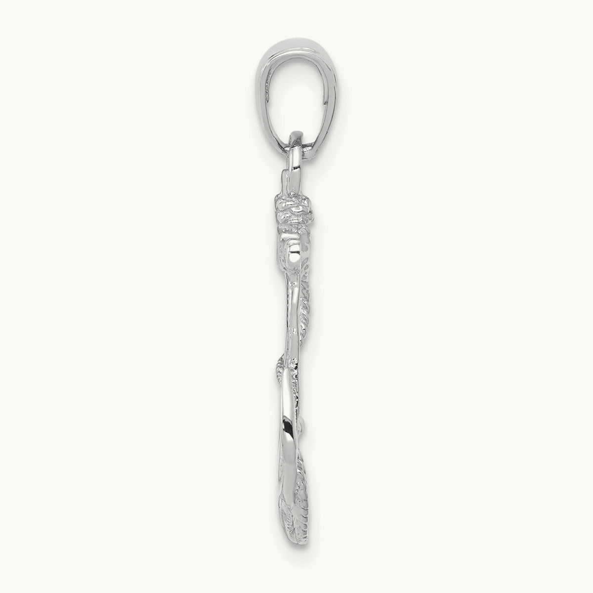 Solid Polished Anchor Pendant — 14K White Gold, 27mm