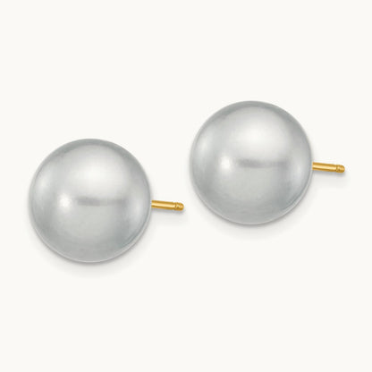 10- Grey Round Freshwater Cultured Pearl Stud Post Earrings, 11mm, 14K