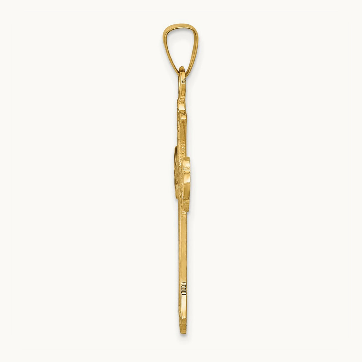 Textured and Polished Fleur de lis Cross Pendant — 14K Yellow Gold