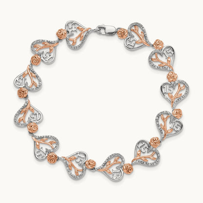 Diamond Quinceanera Heart Bracelet, 14K White with Rose Gold