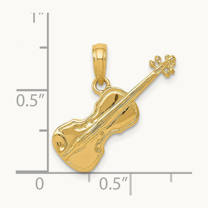 Polished Solid 3-D Violin Pendant — 14K Yellow Gold