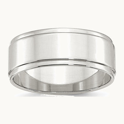 Sterling Silver 8mm Flat with Step Edge Band