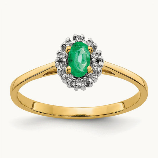 Diamond and Oval Emerald Halo Ring, 14K