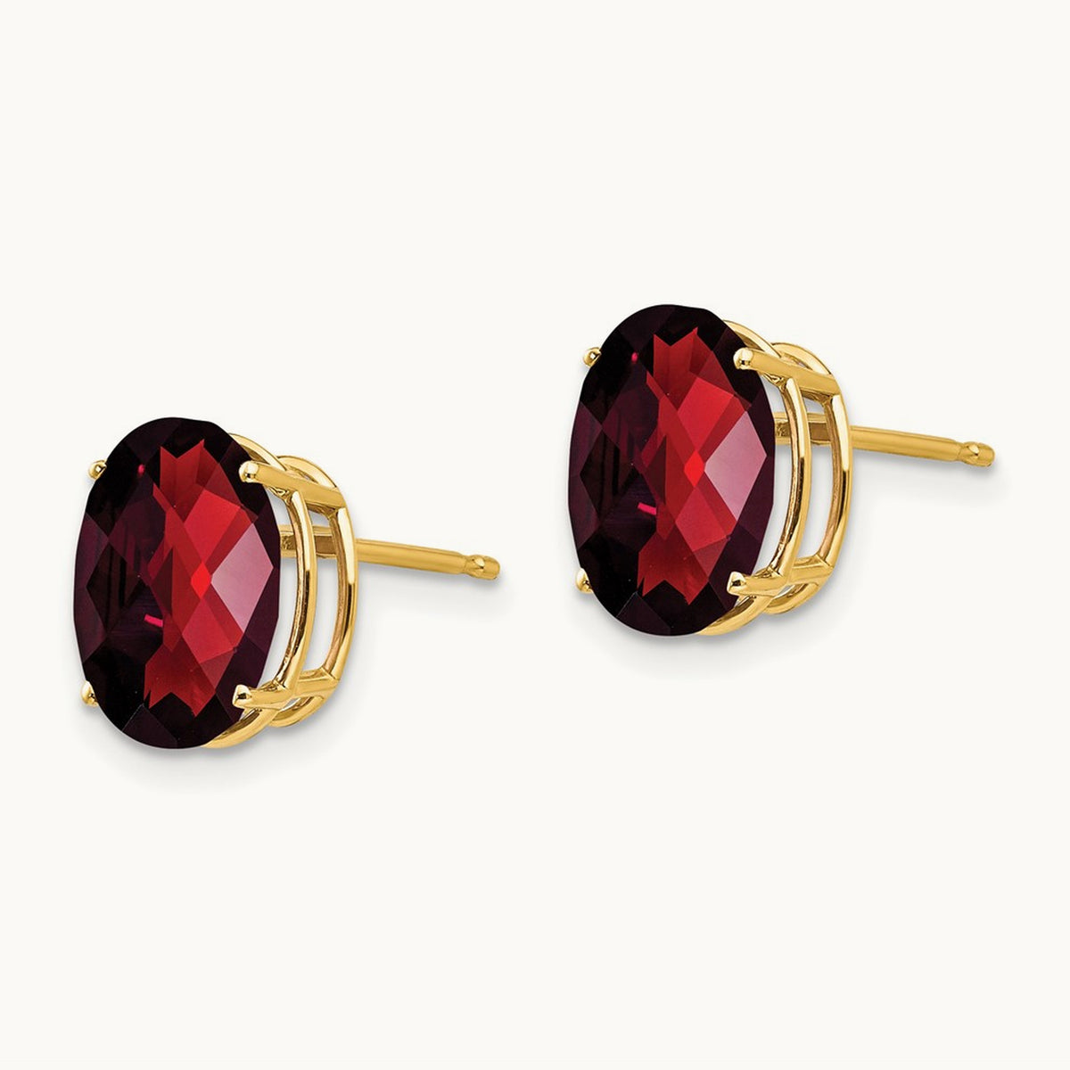 10x8mm Oval Garnet Checker Earrings, 14K