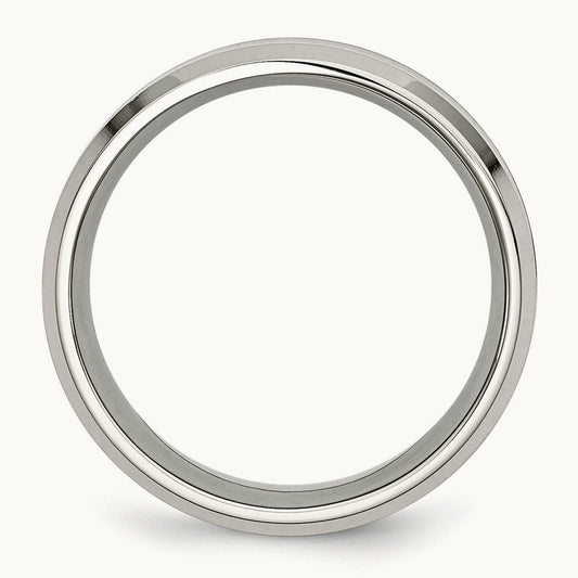 Polished Red Koa Wood Inlay Enameled Band, 8mm, Stainless Steel