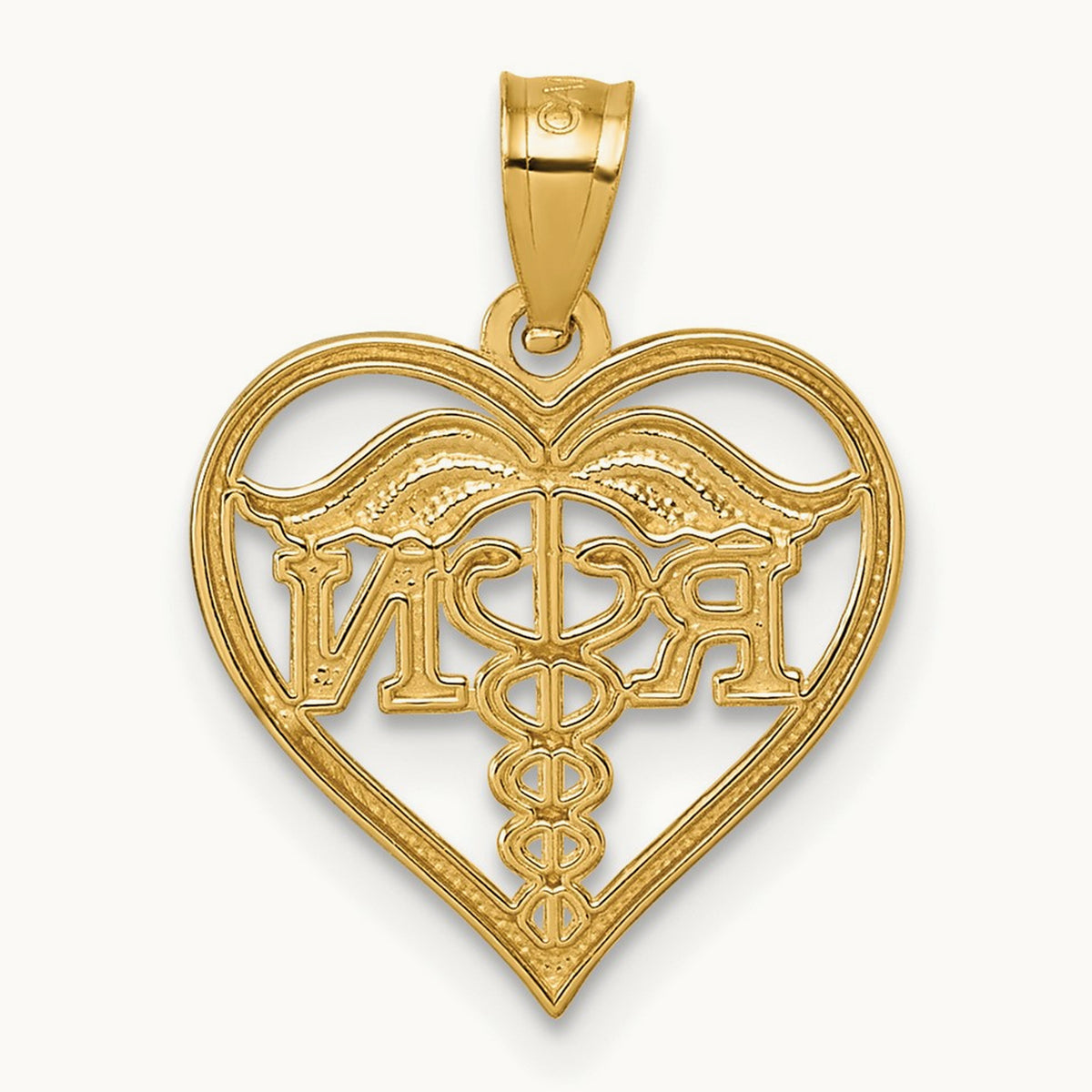 Polished And Textured RN Heart Pendant, 14K