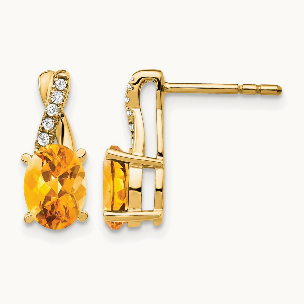 Citrine and Diamond Earrings — 14K Yellow Gold