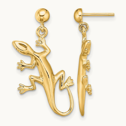 Polished Gecko Dangle Earrings, 14K