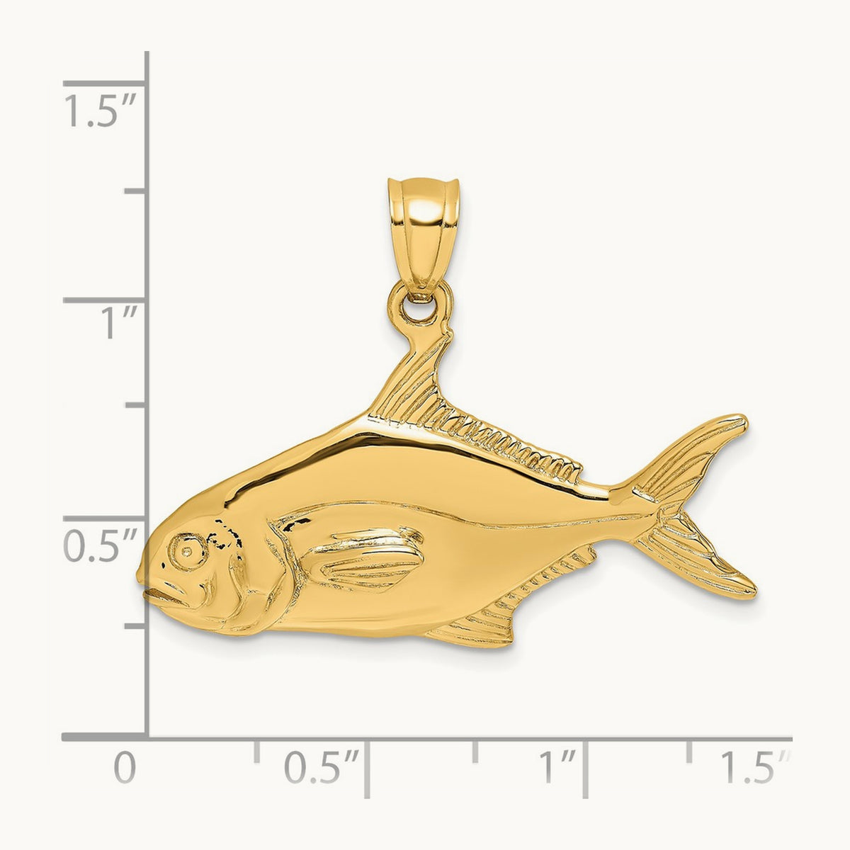 3-D Polished Pompano Fish Charm, 14K