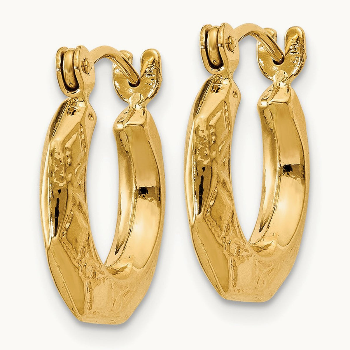 Polished Patterned Hollow Hoop Earrings, 14K