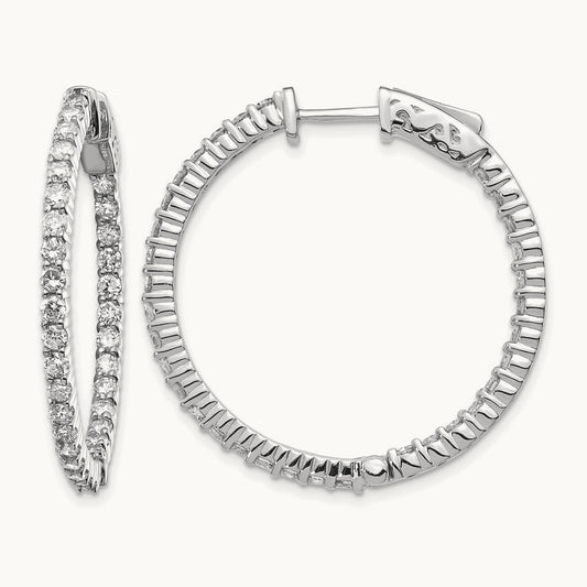 Diamond Round Hoop w/Safety Clasp Earrings, 14K White Gold