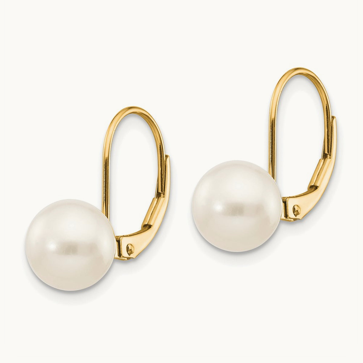 Round Freshwater Cultured Pearl Leverback Earrings — 14K Yellow Gold