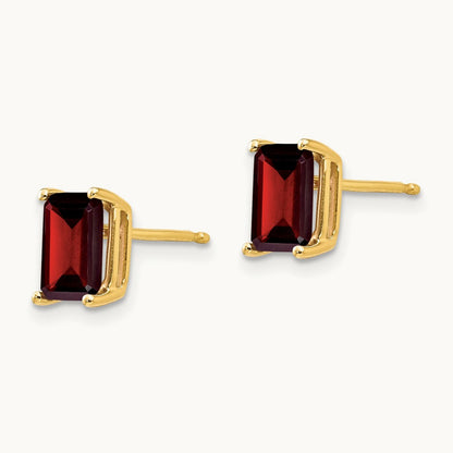 7x5mm Emerald Cut Garnet Earrings, 14K
