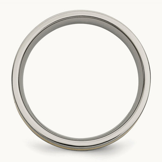 Brushed w/14k Yellow Inlay Flat Band, 6mm, Titanium