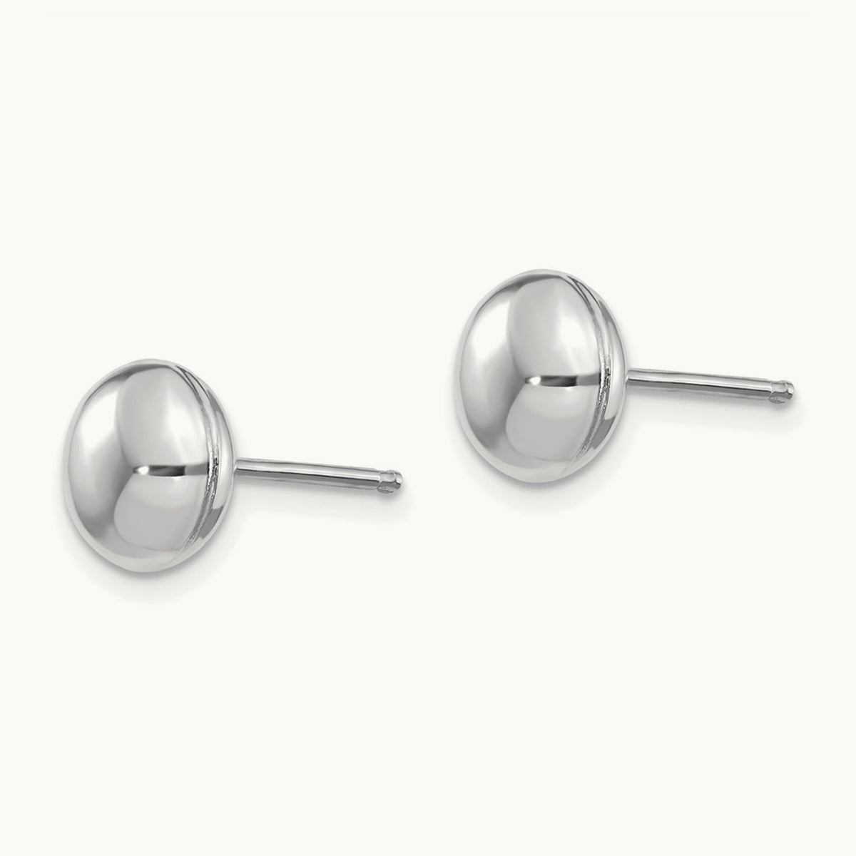 Polished Button Post Earrings — 14K White Gold, 8mm