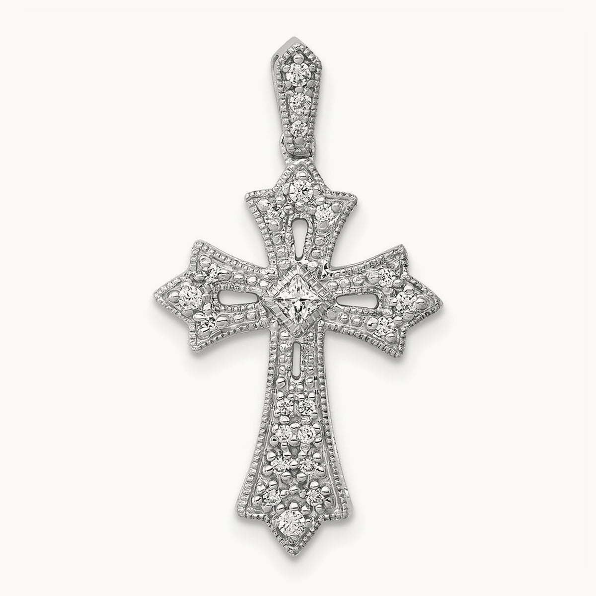 Diamond Fleur de Lis Cross Pendant — 14K White Gold