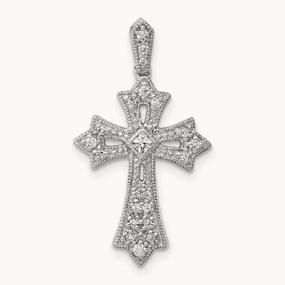 Diamond Fleur de Lis Cross Pendant — 14K White Gold