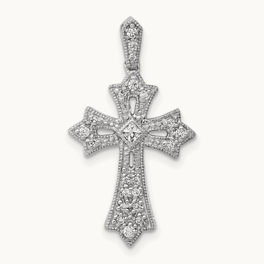 Diamond Fleur de Lis Cross Pendant — 14K White Gold