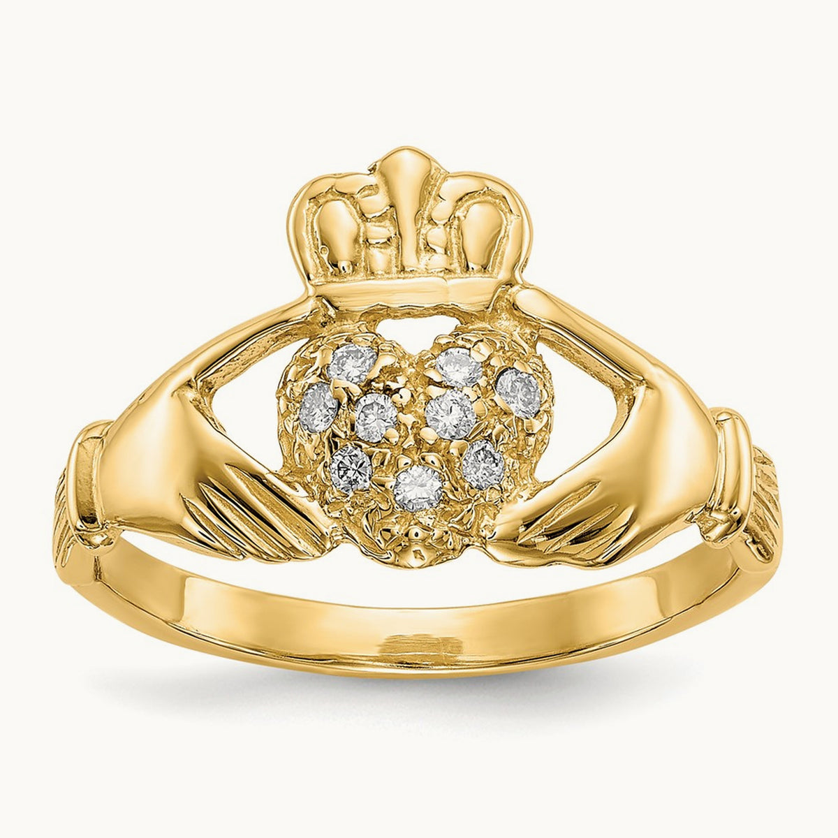 Diamond Claddagh Ring — 14K Yellow Gold