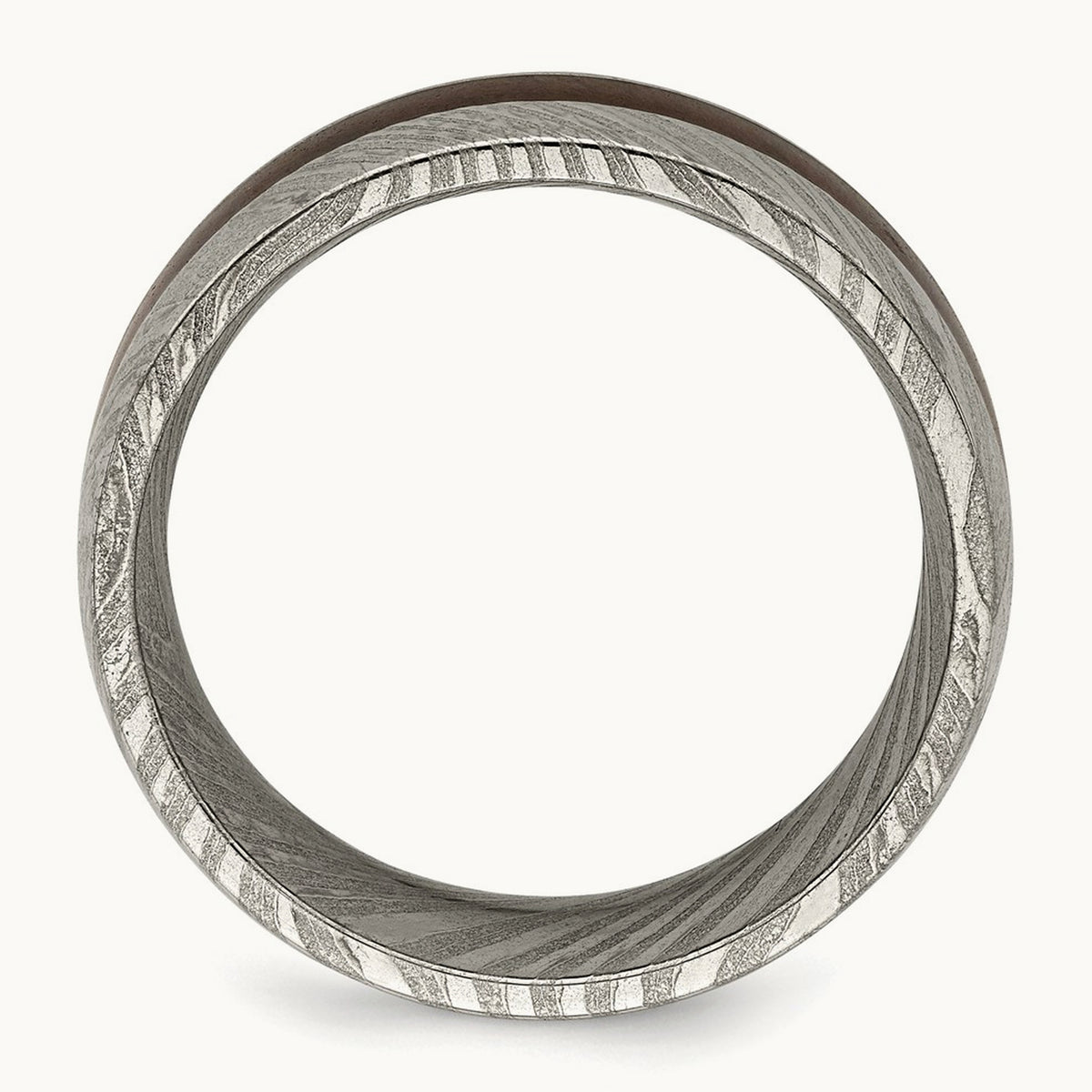 Damascus Steel Polished with Ebony Wood Inlay Band, 8mm