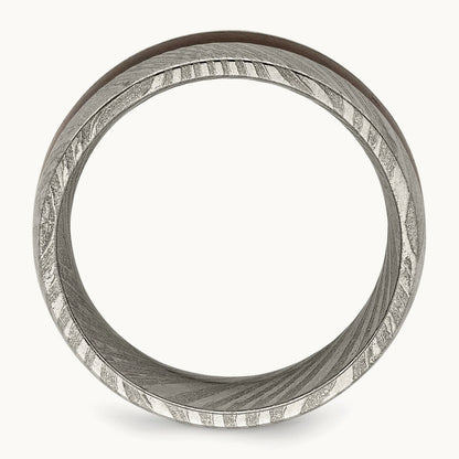 Damascus Steel Polished with Ebony Wood Inlay Band, 8mm