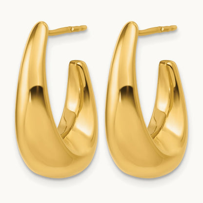Polished Hollow J-Hoop Post Earrings, 14K — Leslie's