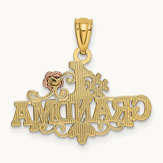 & Rose Diamond-cut #1 GRANDMA w/Rose Pendant, 14K Yellow