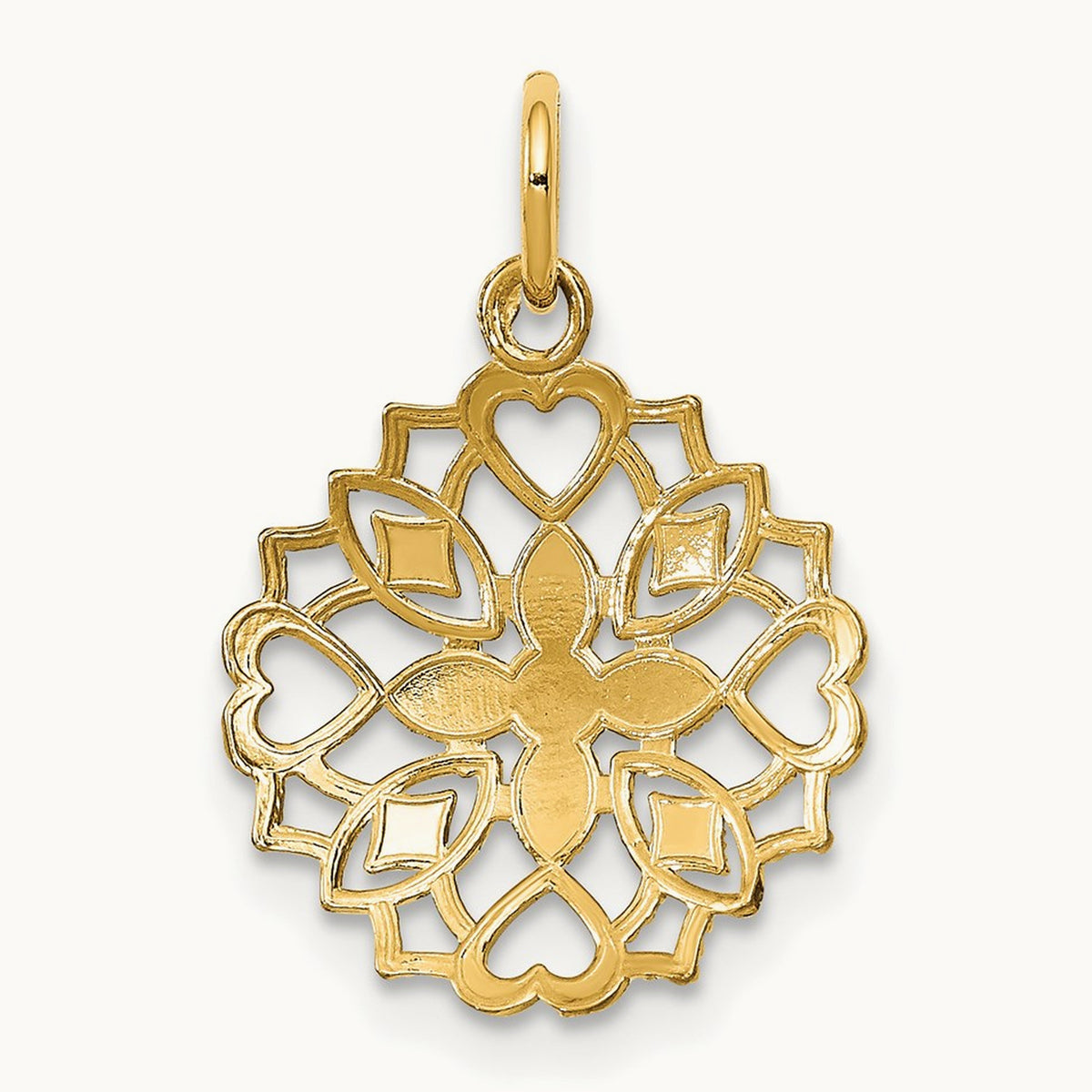 w/Rhodium Center Flower and Heart Charm, 14K