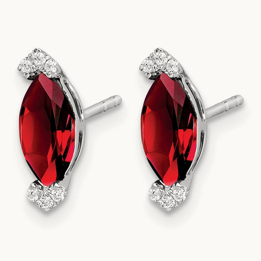 Marquise Garnet and Diamond Earrings, 14K White Gold