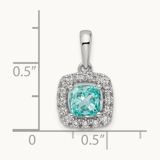 Created Paraiba Halo Pendant, 0.25 ct tw Lab-Grown Diamond