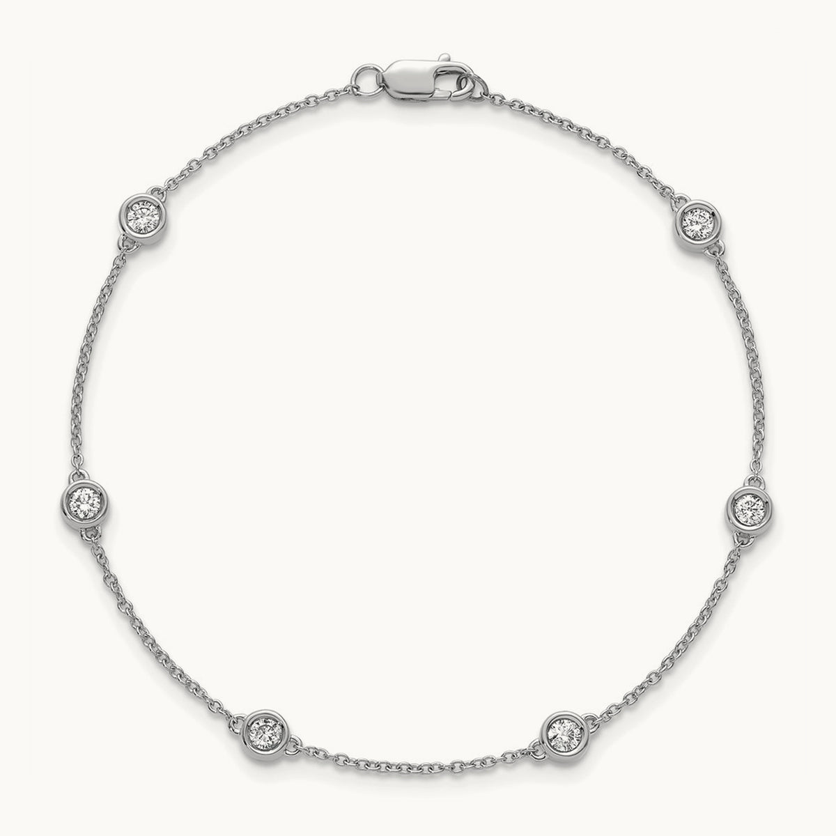 Diamond Station Cable Bracelet, 14K White Gold