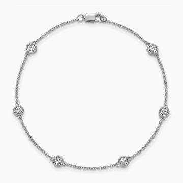 Diamond Station Cable Bracelet, 14K White Gold