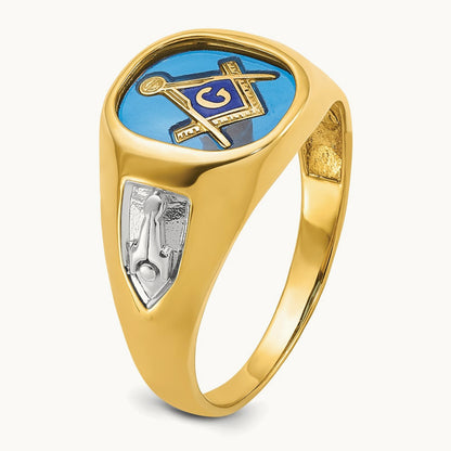 IBGoodman Men's w/ White RH & Cr. Sapphire Masonic Ring, 14K