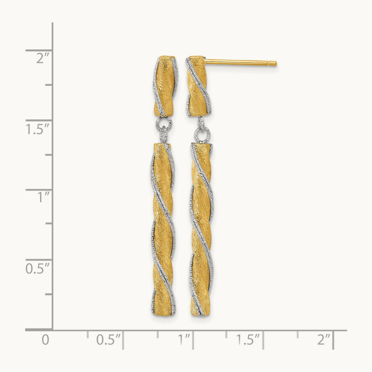 Polished/Satin/Dia-cut Post Dangle Earrings, 14K Two-tone — Leslie's