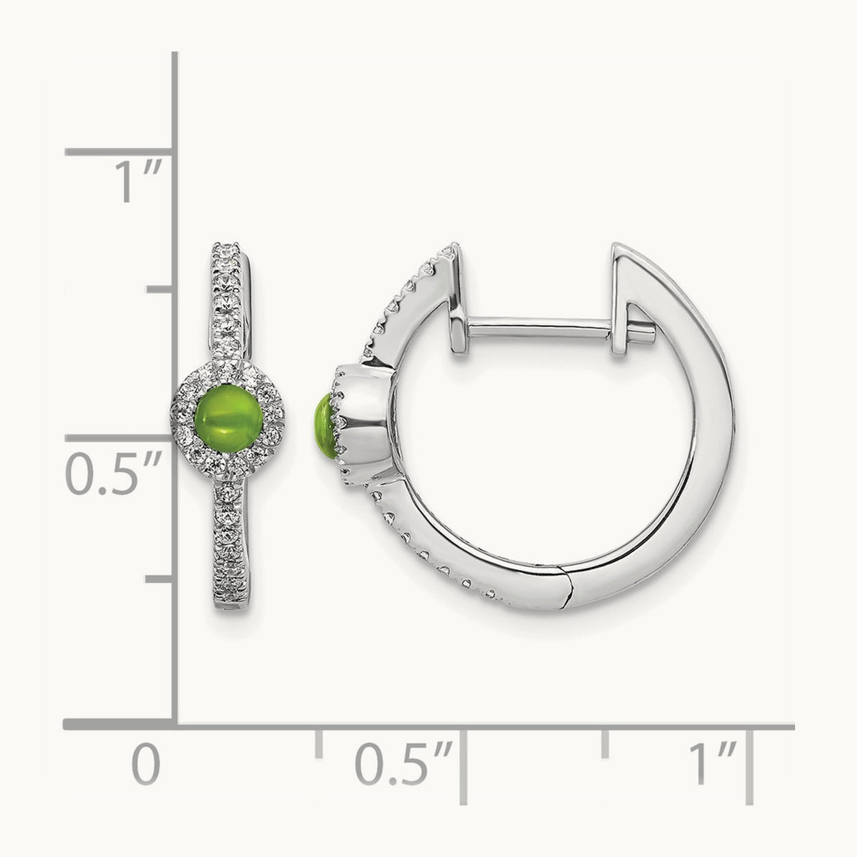 Diamond and Cabochon Peridot Earrings, 14K White Gold