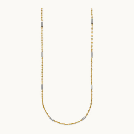 Diamond-cut Mini Bar Links Fancy Necklace, 14K Two-tone
