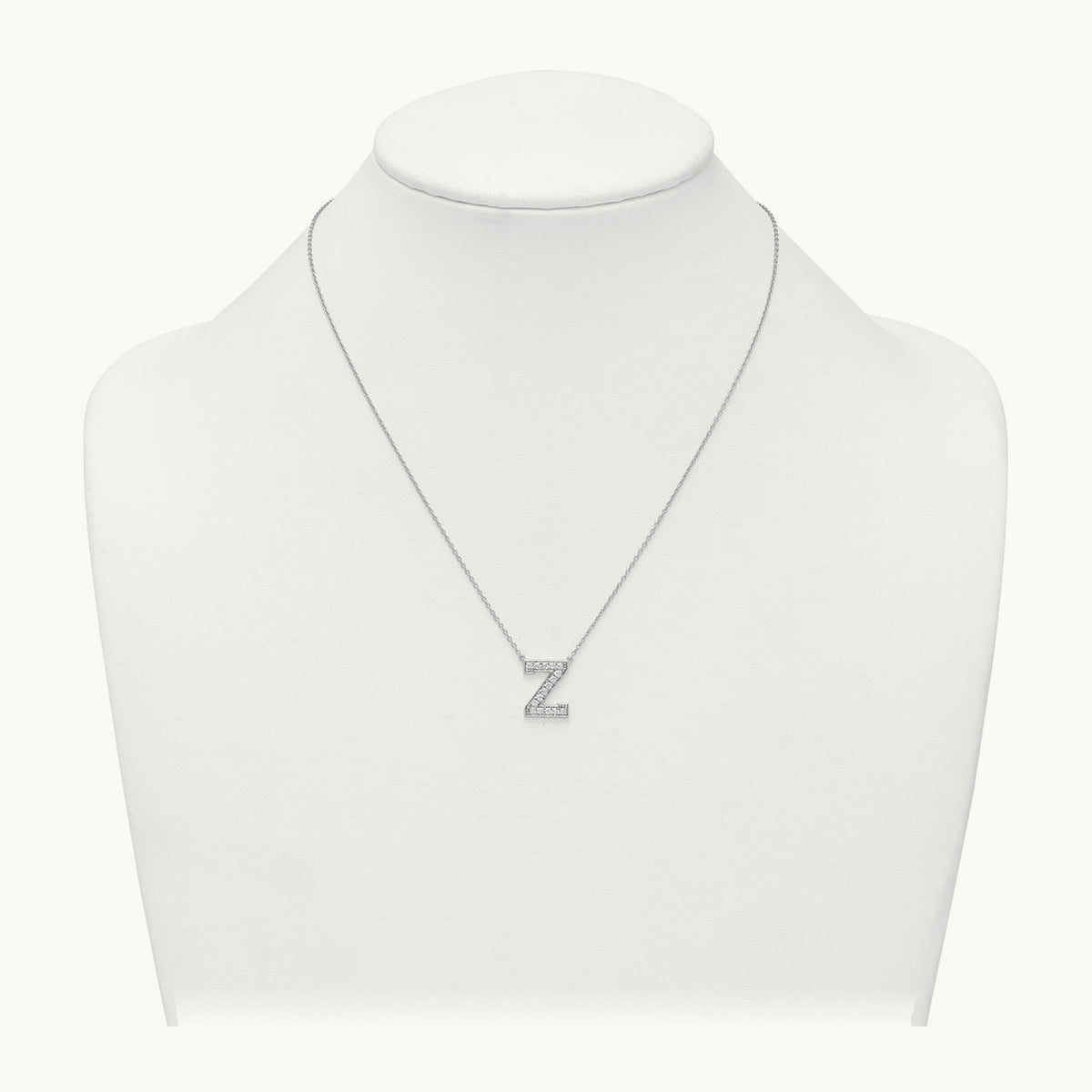 Initial Necklace — 14K White Gold, Z, 3/8 ct