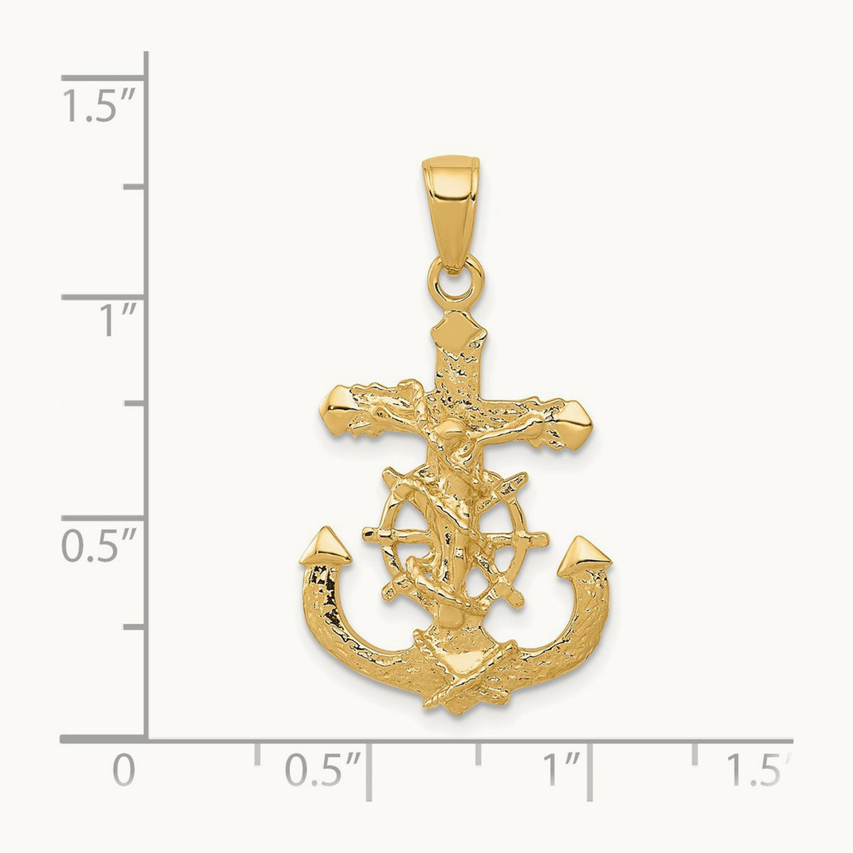 Polished Textured Mariners Crucifix Rope/Wheel Pendant, 14K