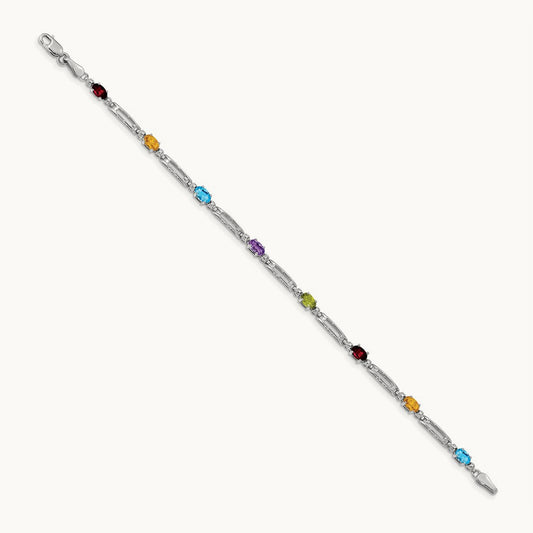 Fancy Diamond and Gemstone Rainbow Bracelet — 14K White Gold