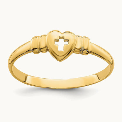 Heart w/Cut-Out Cross Ring, 14K