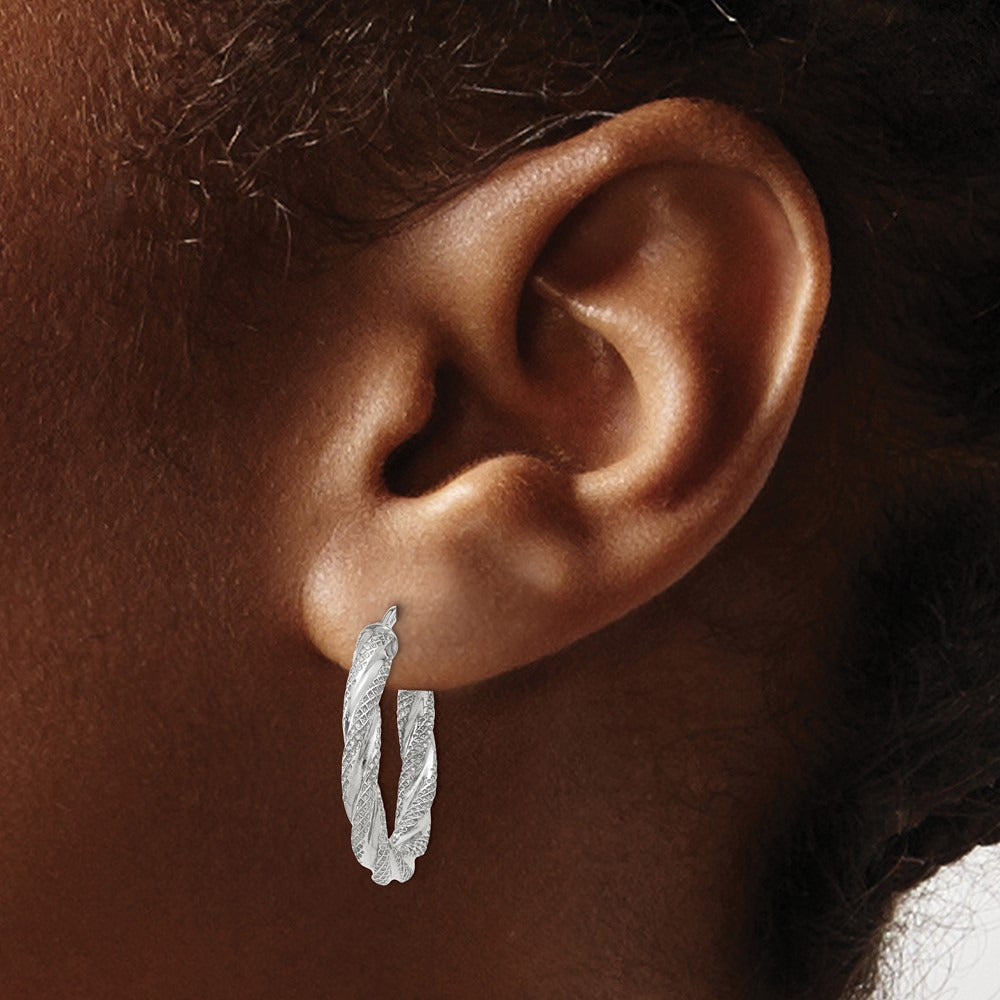 Twisted Textured Hoop Earrings — 14K White Gold, 20mm