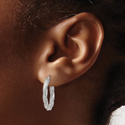 Twisted Textured Hoop Earrings — 14K White Gold, 20mm